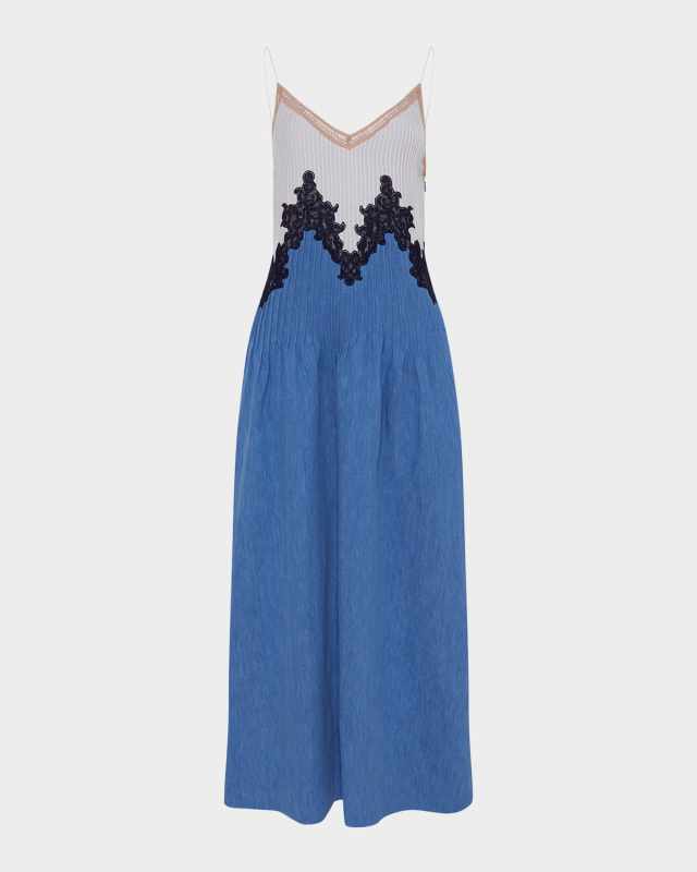 Althea Colorblock Pintucked Denim Maxi Dress